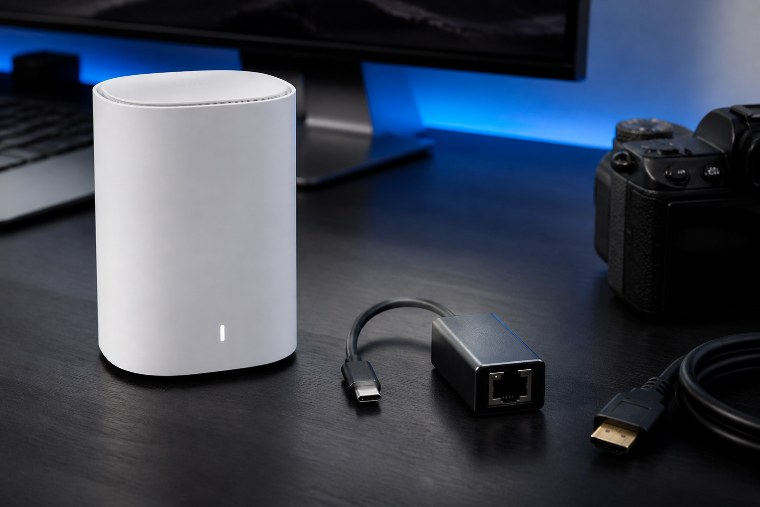 Mesh node and Ethernet dongle.