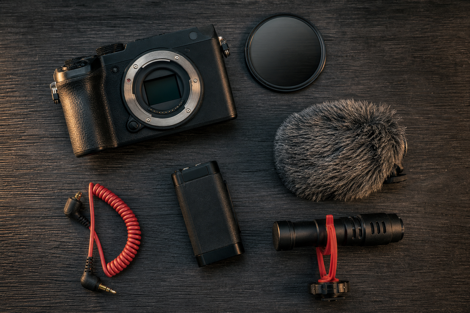 A small lighting kit on a desk.